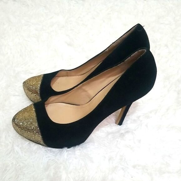 Steve Madden Black Suede Heels W Gold Tip size 10 - Picture 4 of 10